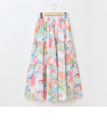 アートプリントティアードスカート[41415147]natural mist