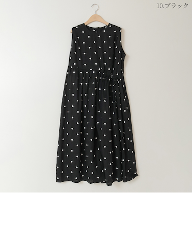 ドット刺繍ウエストギャザーワンピース  [41416255]natural mist