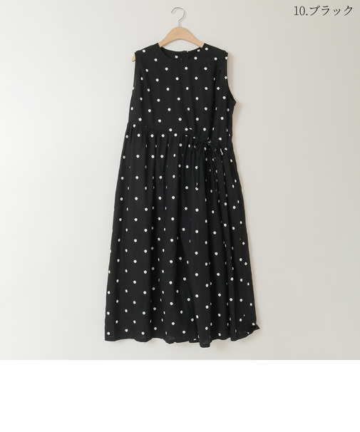 ドット刺繍ウエストギャザーワンピース  [41416255]natural mist