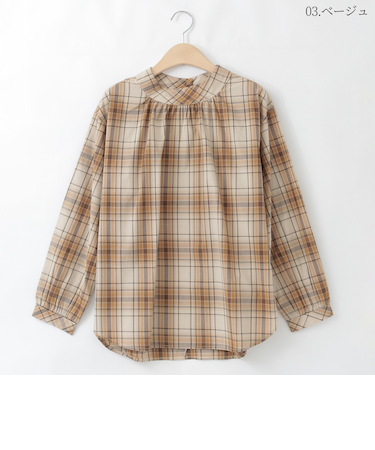 チェックギャザーブラウス  [41413582]natural mist