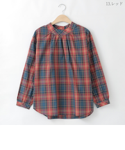 チェックギャザーブラウス  [41413582]natural mist