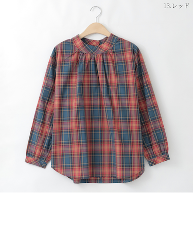 チェックギャザーブラウス  [41413582]natural mist