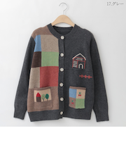 配色ブロック家モチーフニットカーディガン  [41412476]natural mist