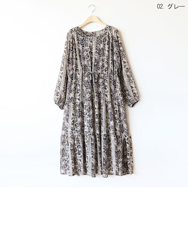 ペイズリーパターンシフォンワンピース[41416353]natural mist