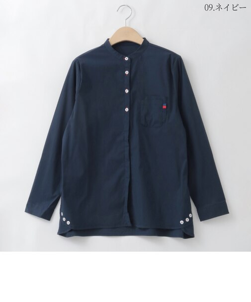 ダブルポケットバンドカラーデザインシャツ  [30113648]natural mist