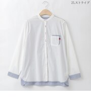 ダブルポケットバンドカラーデザインシャツ  [30113648]natural mist