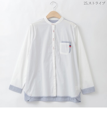 ダブルポケットバンドカラーデザインシャツ  [30113648]natural mist