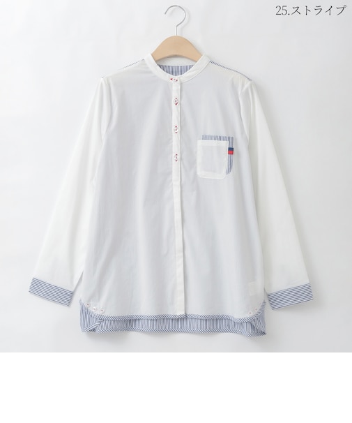 ダブルポケットバンドカラーデザインシャツ  [30113648]natural mist