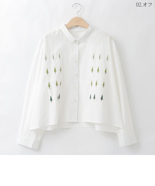 ツリー刺繍コットンデザインブラウス  [30113671]natural mist
