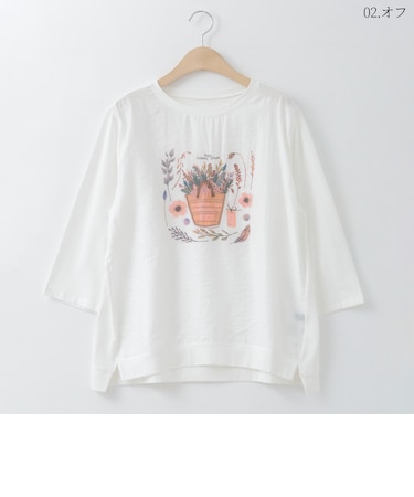 フラワーイラストシアートップス  [22011469]natural mist