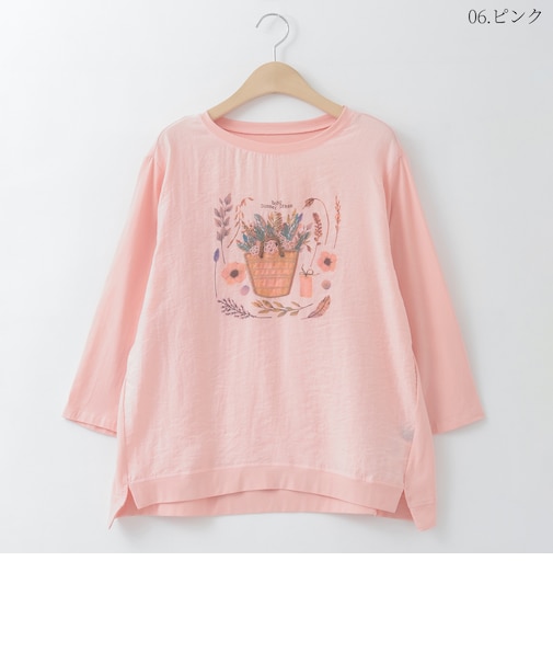 フラワーイラストシアートップス  [22011469]natural mist