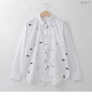 【洗える】キャット刺繍デザインシャツ  [71213728]natural mist