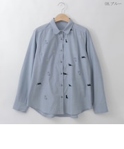 【洗える】キャット刺繍デザインシャツ  [71213728]natural mist