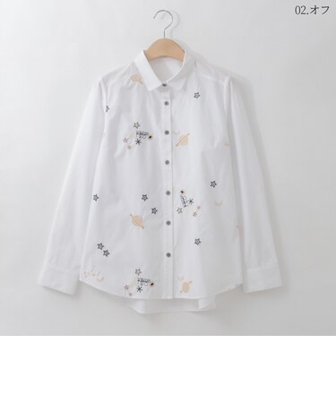 ギャラクシー刺繍デザインシャツ  [71213729]natural mist