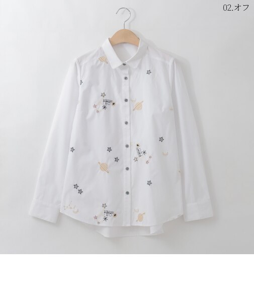 ギャラクシー刺繍デザインシャツ  [71213729]natural mist