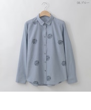 【洗える】フラワー刺繍デザインシャツ  [71213730]natural mist