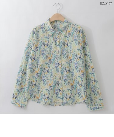 【洗える/日本製】ボタニカルフラワーシャツ  [71213738]natural mist