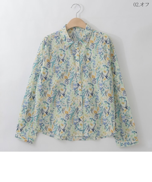 【洗える/日本製】ボタニカルフラワーシャツ  [71213738]natural mist