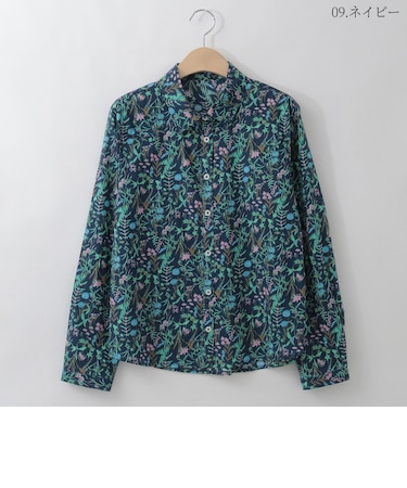 【洗える/日本製】ボタニカルフラワーシャツ  [71213738]natural mist