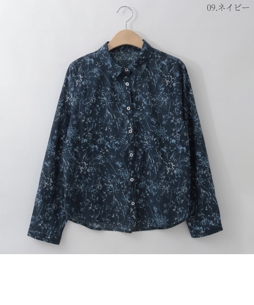 【洗える/日本製】バイカラーフラワープリントシャツ  [71213739]natural mist