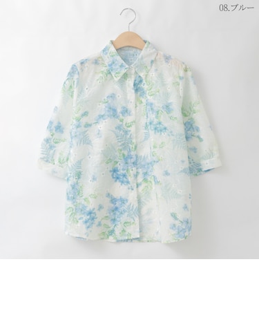 フラワープリントアイレット刺繍ブラウス  [30113697]natural mist