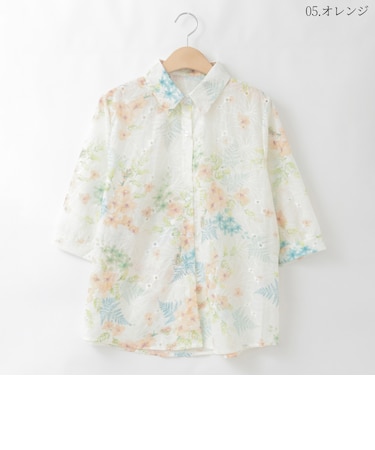 フラワープリントアイレット刺繍ブラウス  [30113697]natural mist
