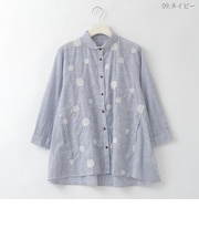 フラワーサークル刺繍ストライプシャツ  [41713676]natural mist