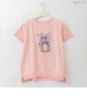 ボトルフラワープリント刺繍デザインTシャツ  [22011542]natural mist
