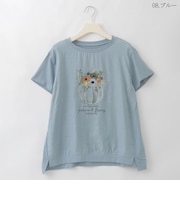 フラワーパンプキンプリント刺繍デザインTシャツ  [22011543]natural mist
