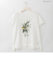 フラワーブーケプリント刺繍デザインTシャツ  [22011544]natural mist