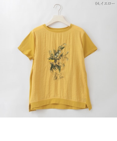 フラワーブーケプリント刺繍デザインTシャツ  [22011544]natural mist