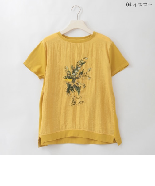 フラワーブーケプリント刺繍デザインTシャツ  [22011544]natural mist