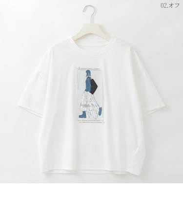 スパンコールガールプリントTシャツ  [30111579]natural mist