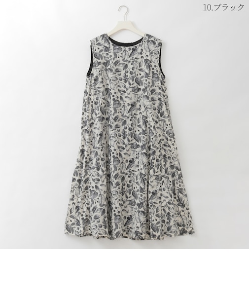 【リバーシブル】ボタニカル柄ノースリーブワンピース  [41716393]natural mist