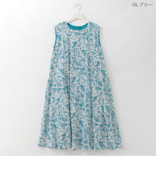 【リバーシブル】ボタニカル柄ノースリーブワンピース  [41716393]natural mist