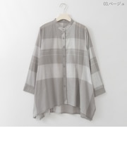 シアーチェックバンドカラーシャツ  [61713708]natural mist
