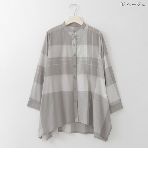 シアーチェックバンドカラーシャツ  [61713708]natural mist