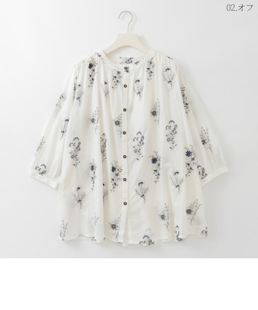 エンブロイダリーフラワーバンドカラーブラウス  [61713712]natural mist
