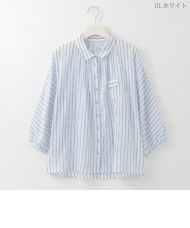 シアーストライプポケットシャツ  [61713852]natural mist
