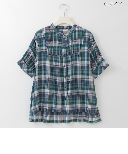 マドラスチェックシアーブラウス  [61713855]natural mist