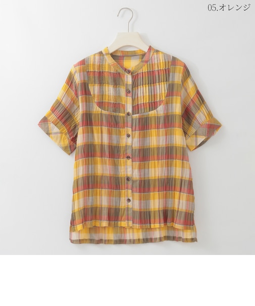 マドラスチェックシアーブラウス  [61713855]natural mist
