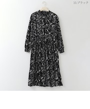 切り替えプリーツアートプリントワンピース  [30116464]natural mist