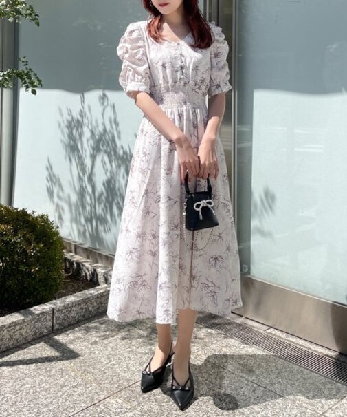 最終価格！シモーンロシャ花柄ギャザースリーブワンピース