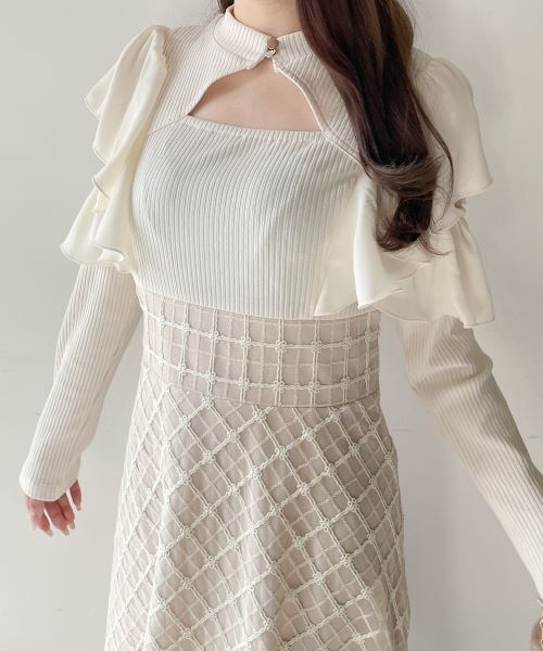 シャギーボレロロングチェックワンピース｜ワンウェイの通販｜&mall