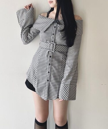 チェックオフショルシャツチュニック
