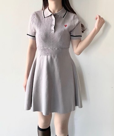 ケーブルポロニットワンピース