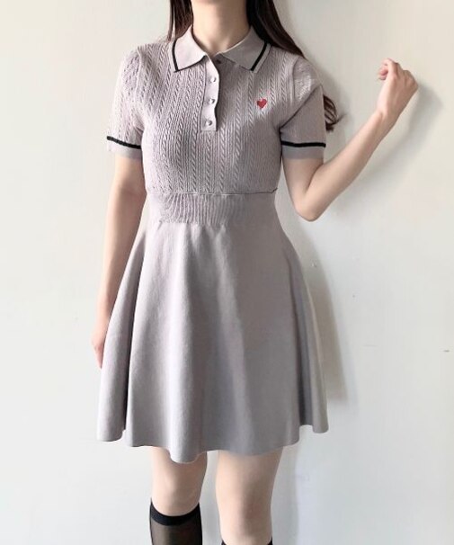 ケーブルポロニットワンピース