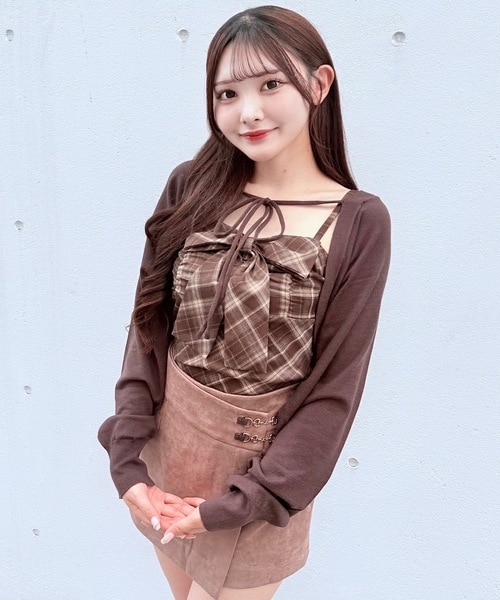 NOMAE リボンキャミボレロアンサンブルニット　アイボリー チェック リボンキャミボレロアンサンブルニット｜ワンウェイの通販