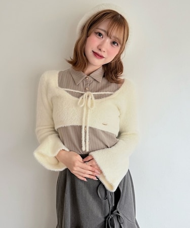 シャツレイヤードシャギーニット