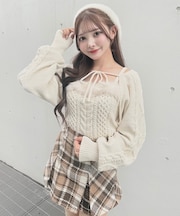ファーケーブルアンサンブルニット